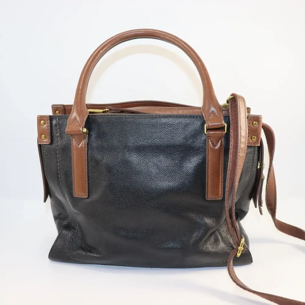 Fossil Black and Brown Leather Crossbody Satchel